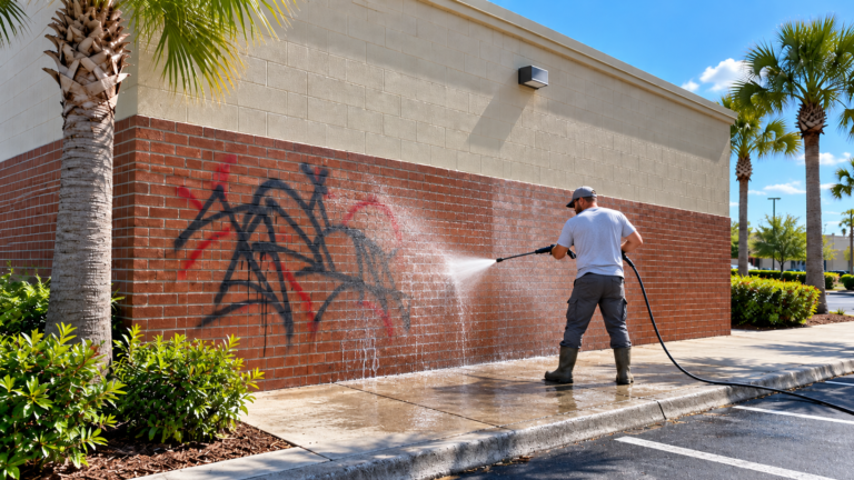 remove graffiti from brick building